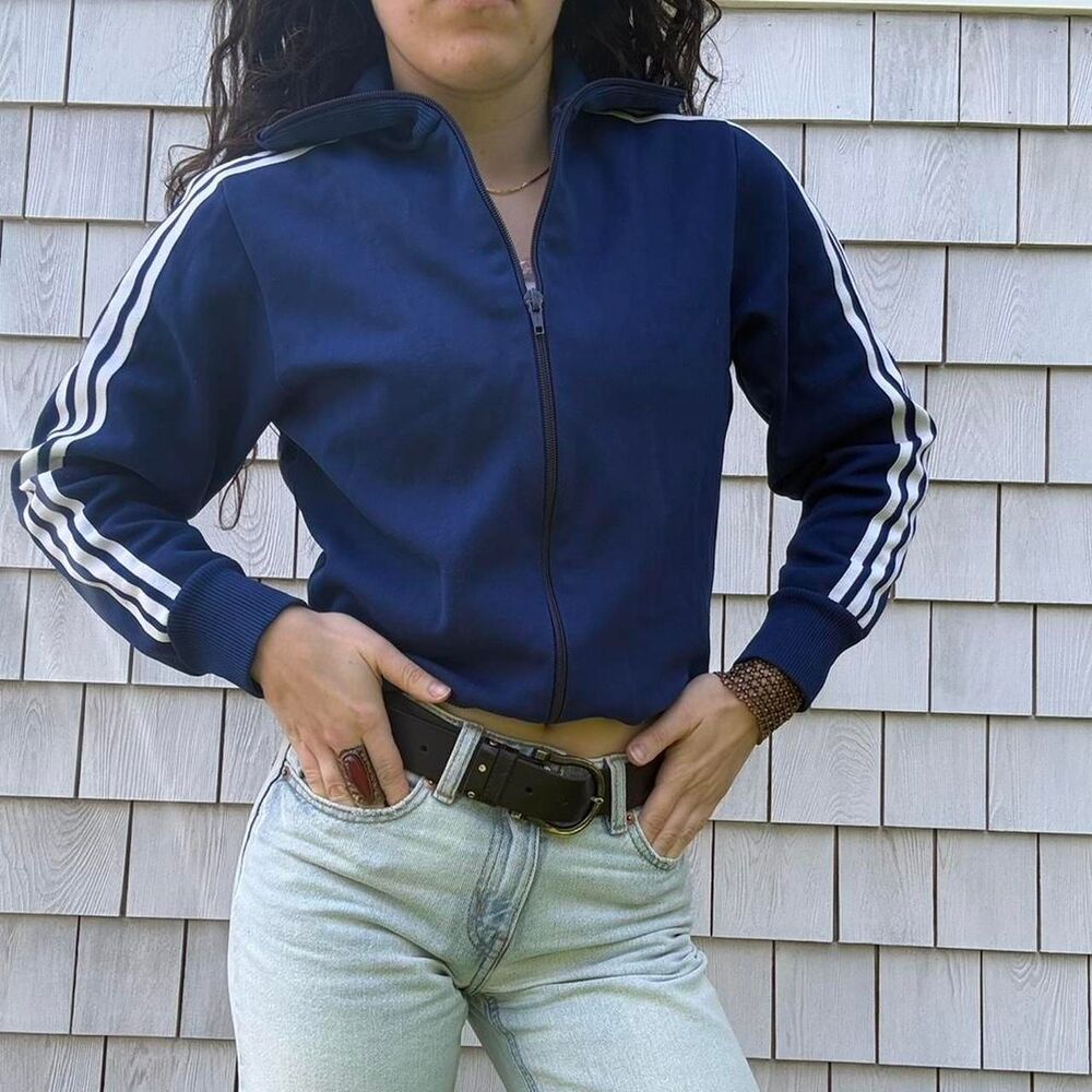 Adidas Women's Blue and White Jacket Y2K 90s British Y2K Athleisure Vintage